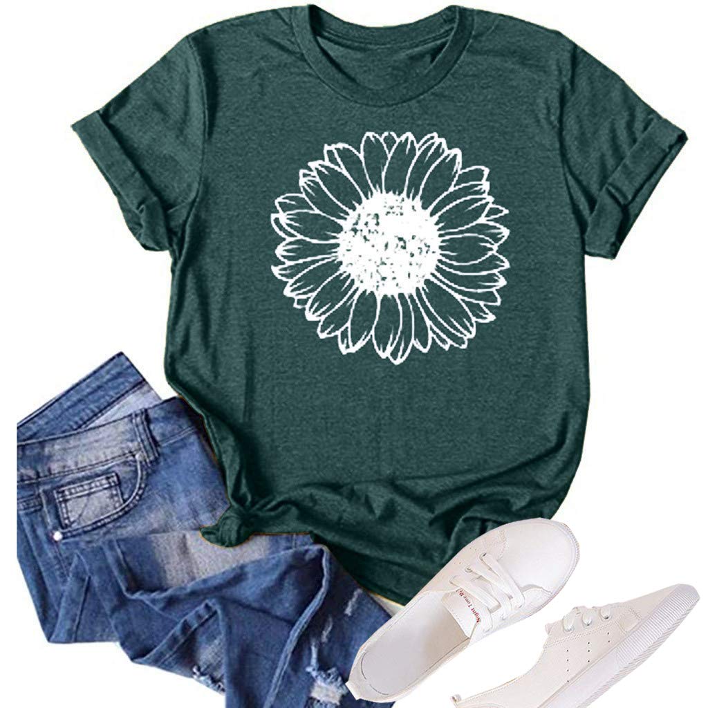 GLIGLITTR Women's Sunflower Graphic Crew-Neck T-Shirt