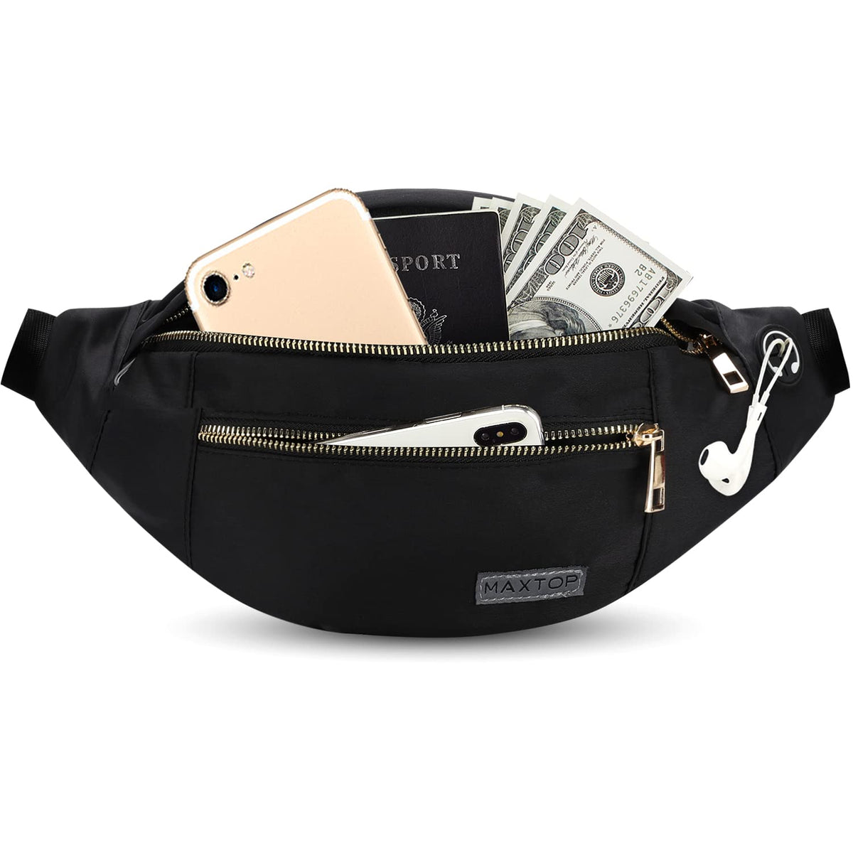 MAXTOP Unisex Large Crossbody Fanny Pack with 4 Zipper Pockets