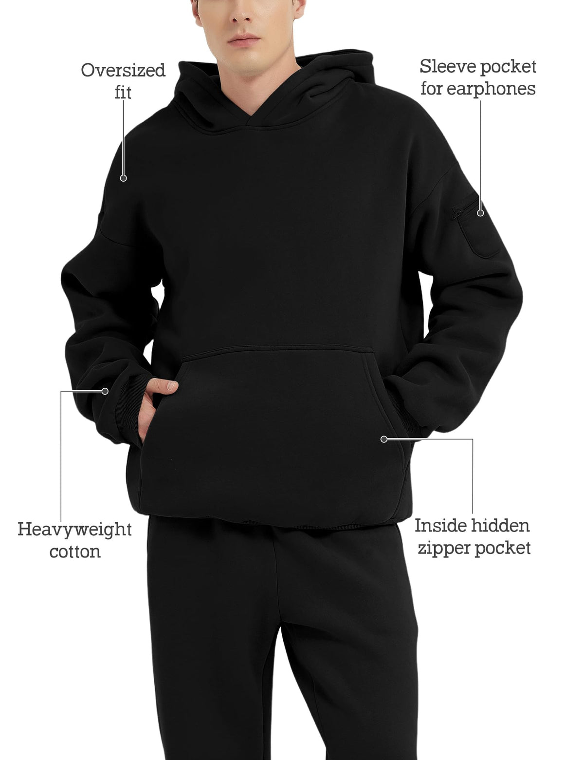FAIABLE Men's Relaxed Fit Fleece Hoodie with Zipper Pockets