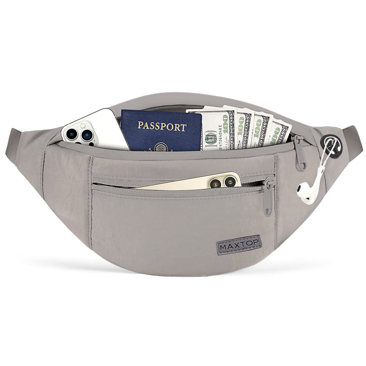MAXTOP Unisex Large Crossbody Fanny Pack with 4 Zipper Pockets