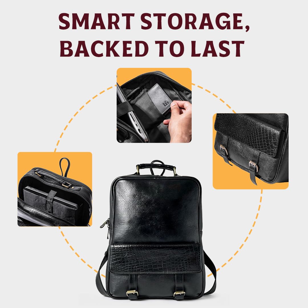 15.6-Inch Luxury Leather Laptop Backpack for Work & Business
