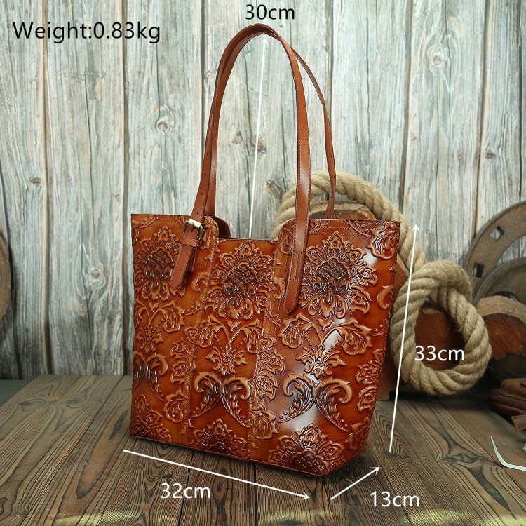 Women's Vintage Genuine Leather Western Tote Shoulder Bag