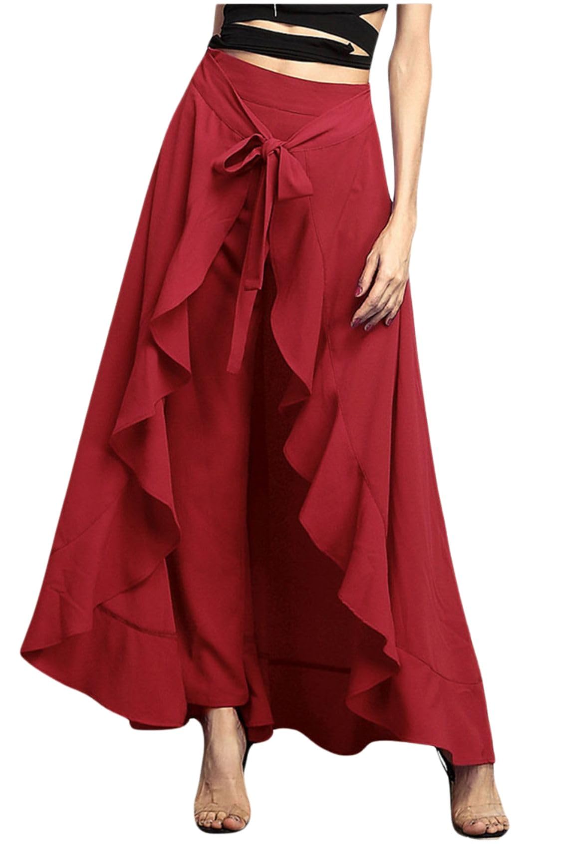 UTCOCO Women's Chiffon High-Waist Culotte Maxi Skirt Pants