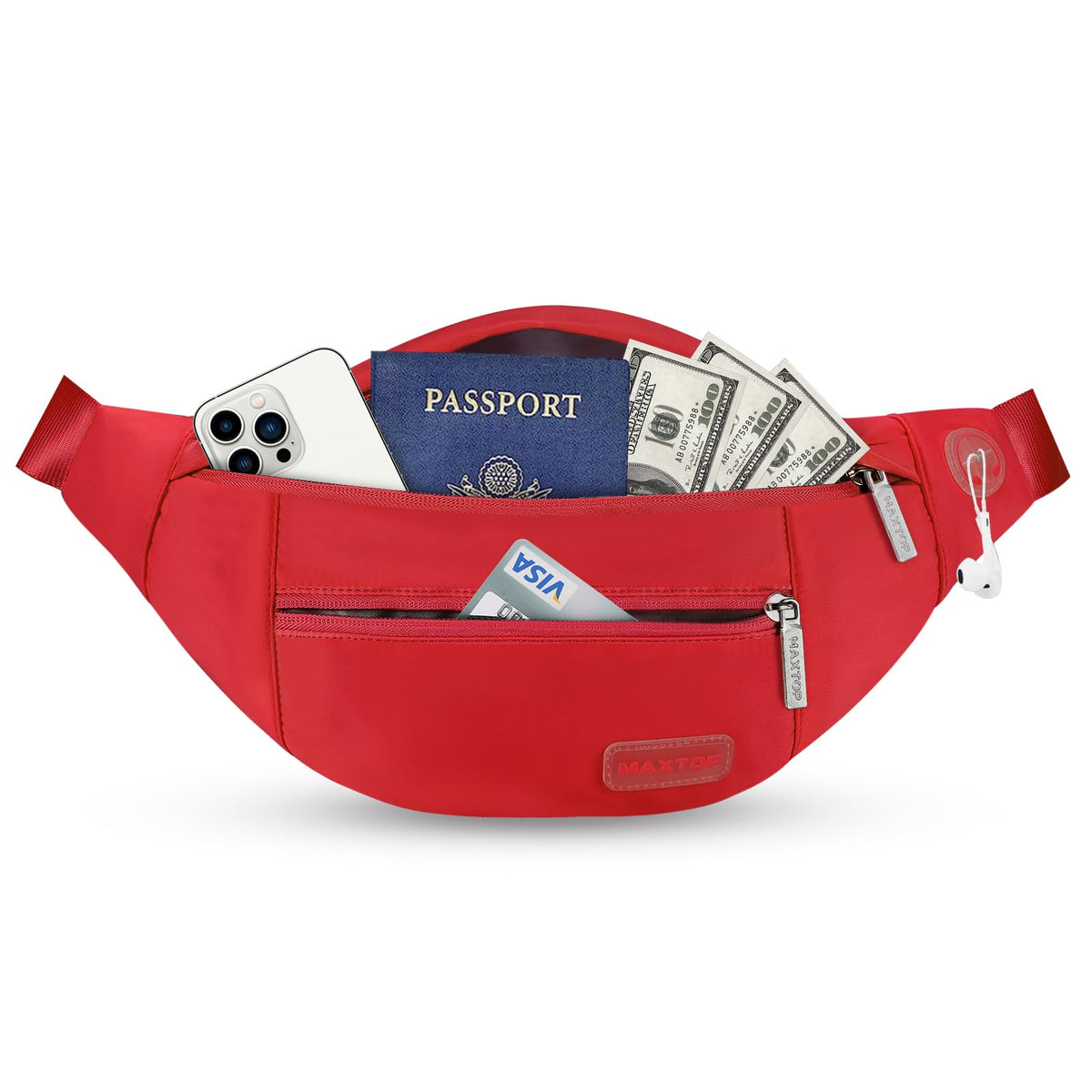 MAXTOP Unisex Large Crossbody Fanny Pack with 4 Zipper Pockets