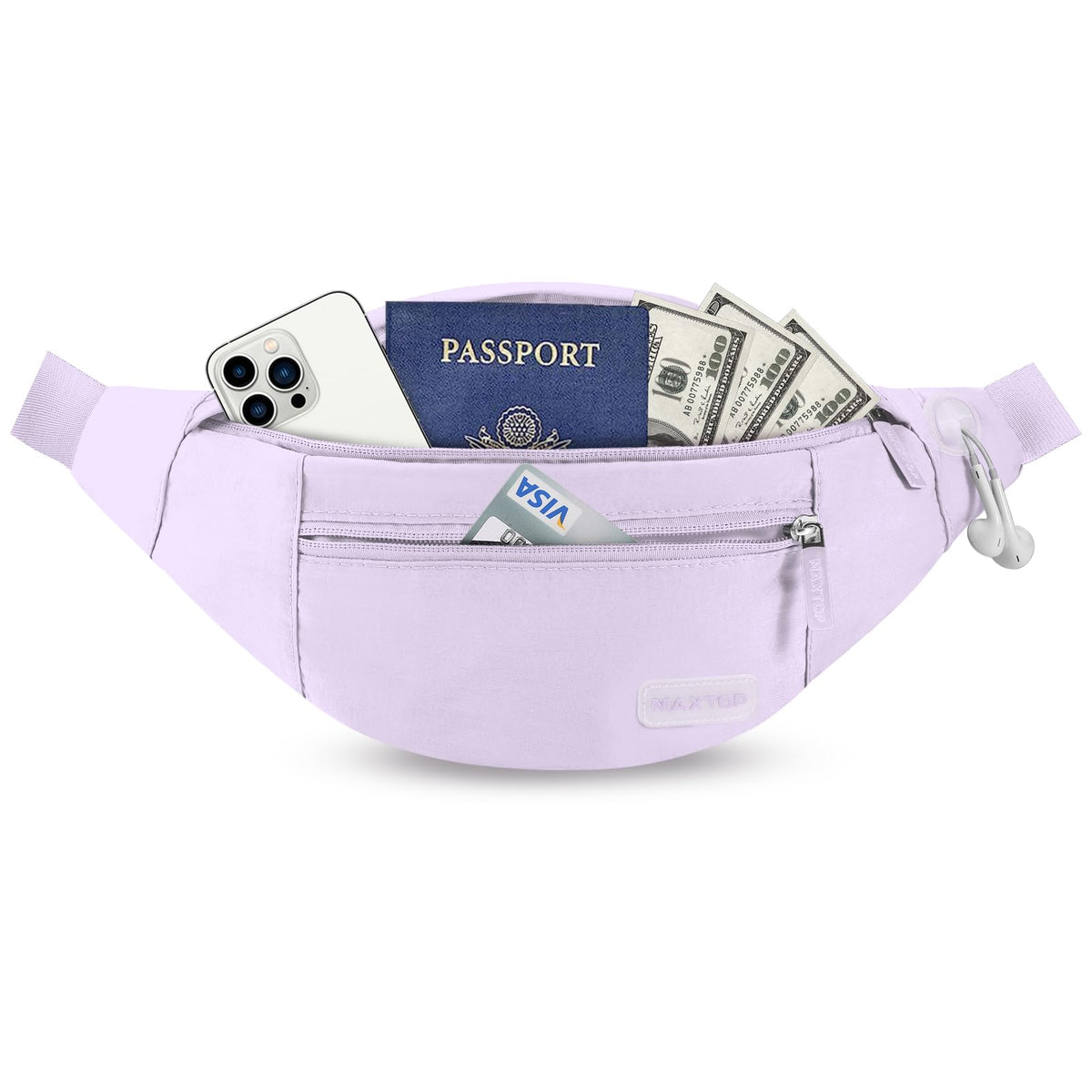 MAXTOP Unisex Large Crossbody Fanny Pack with 4 Zipper Pockets