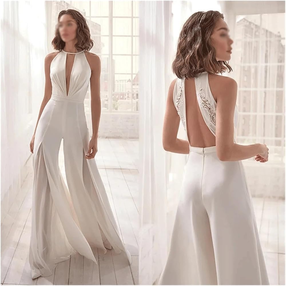 Women's Deep V-Neck Formal Wedding Jumpsuit Pantsuit