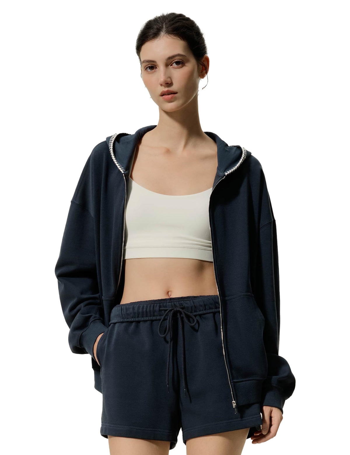 LilySilk Women's Oversized Silk Terry Zip-Up Hoodie