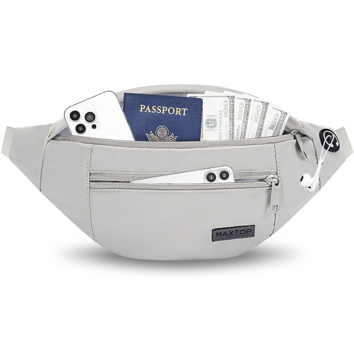 MAXTOP Unisex Large Crossbody Fanny Pack with 4 Zipper Pockets