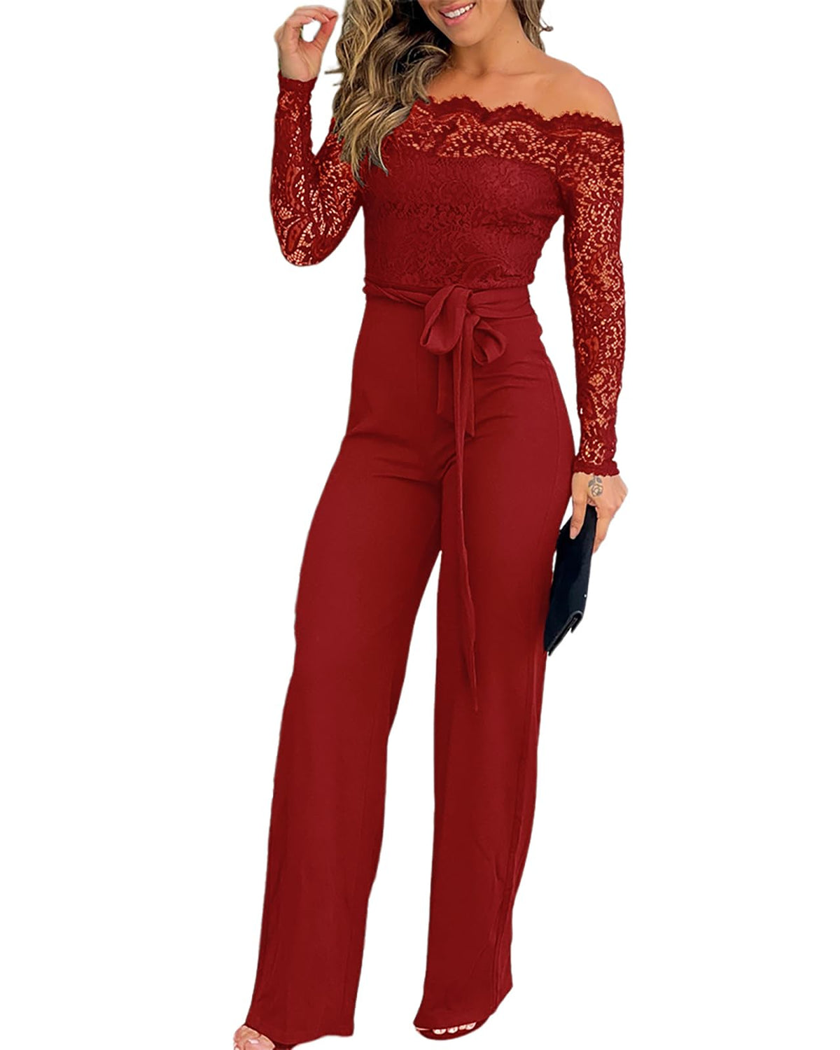 CHICME Women's Off-Shoulder Lace Party Jumpsuit
