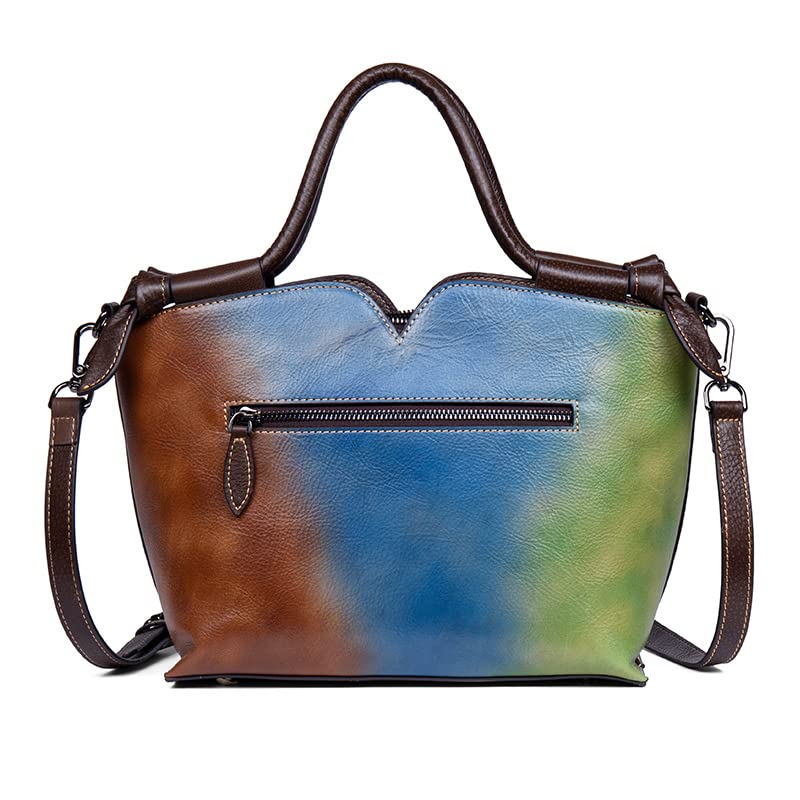 Women's Floral Genuine Leather Tote and Crossbody Bag