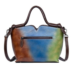 Women's Floral Genuine Leather Tote and Crossbody Bag