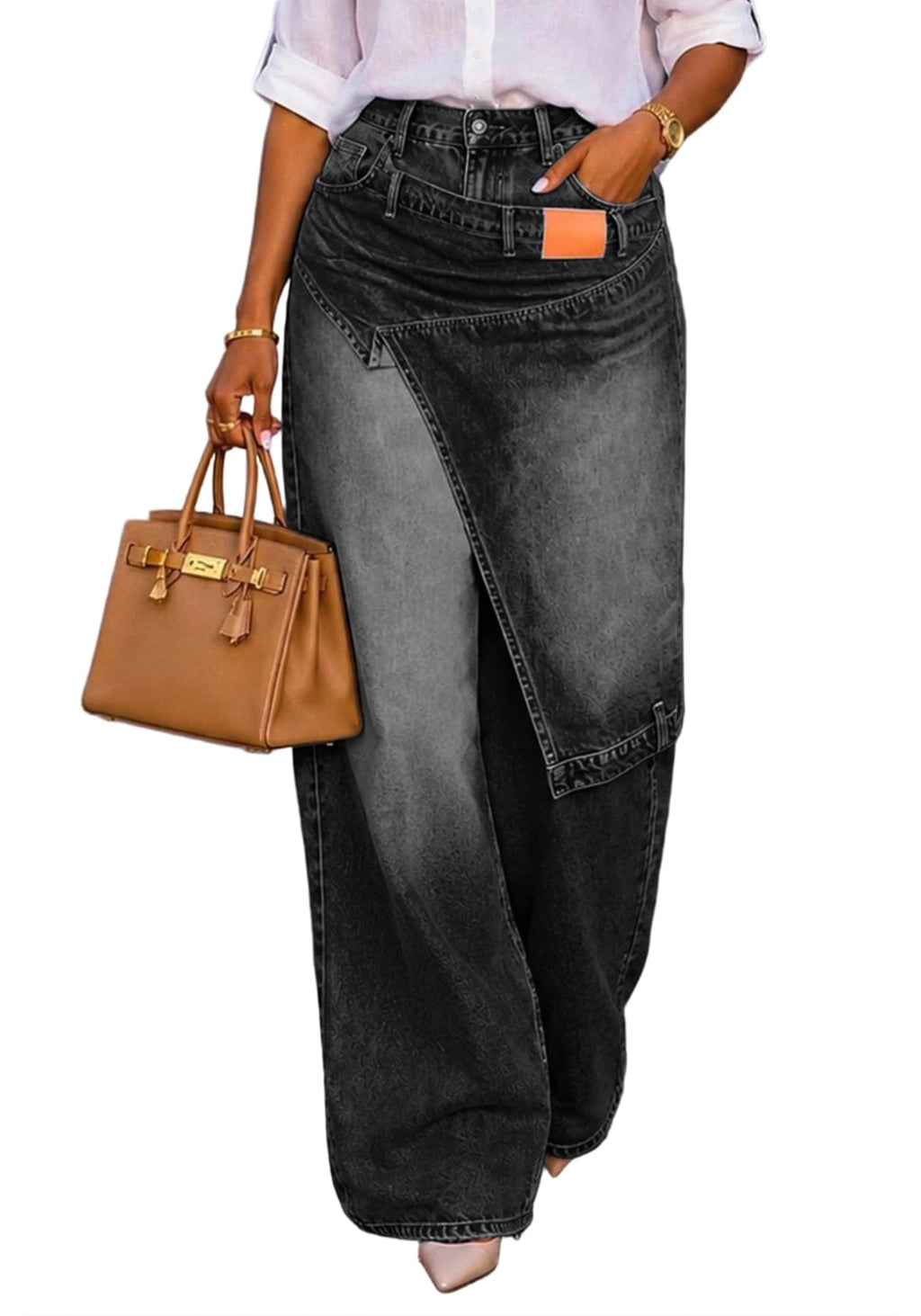 LETSVDO Women's Wide-Leg Wrap Skirt Cargo Baggy Jeans