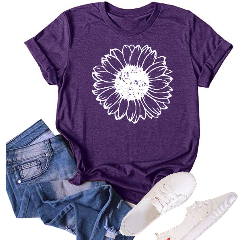 GLIGLITTR Women's Sunflower Graphic Crew-Neck T-Shirt