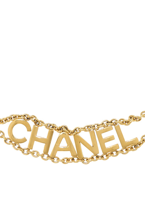 Chanel Pre-Loved Gold Hammered Logo Chain Belt
