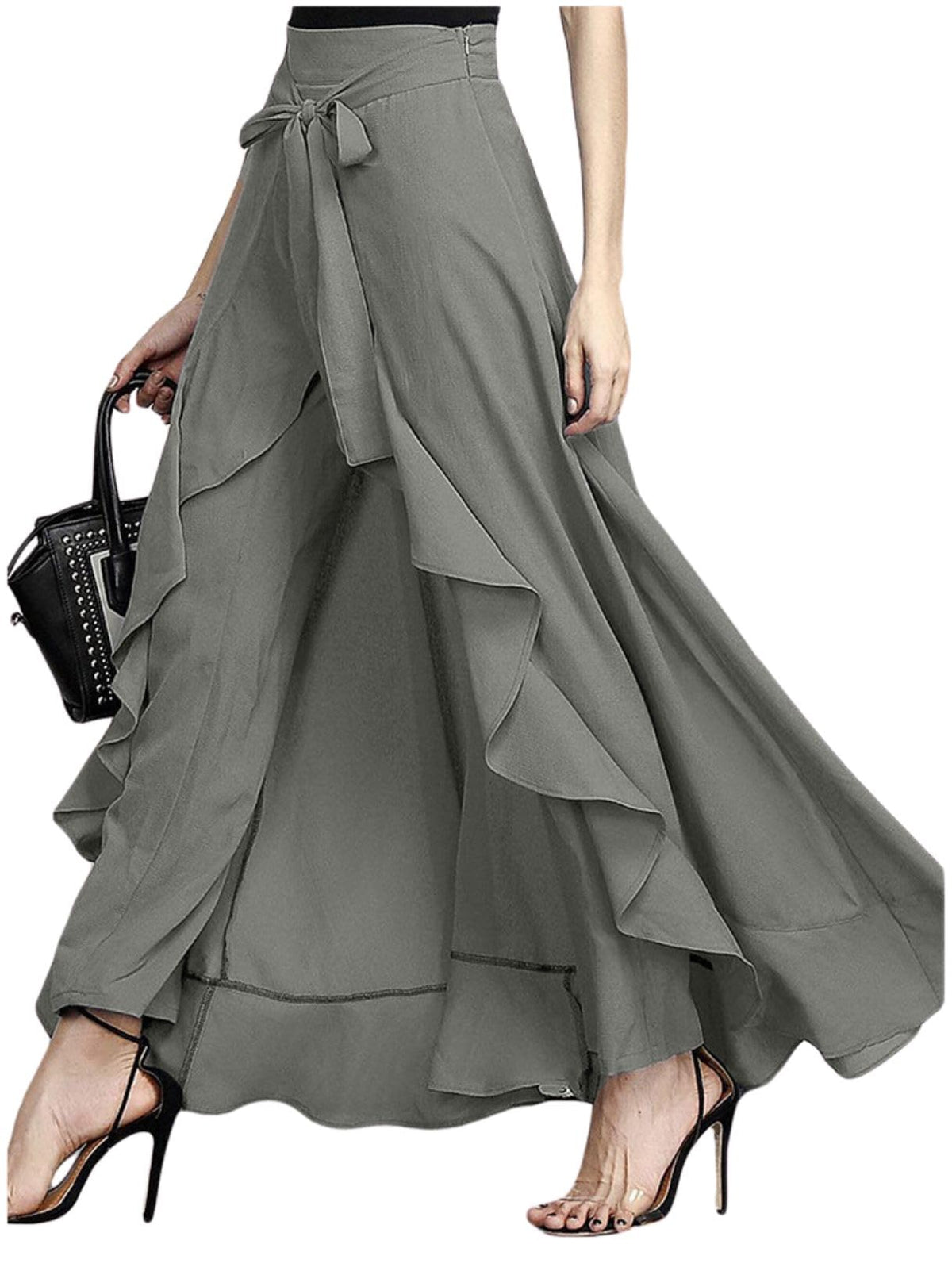 UTCOCO Women's Chiffon High-Waist Culotte Maxi Skirt Pants