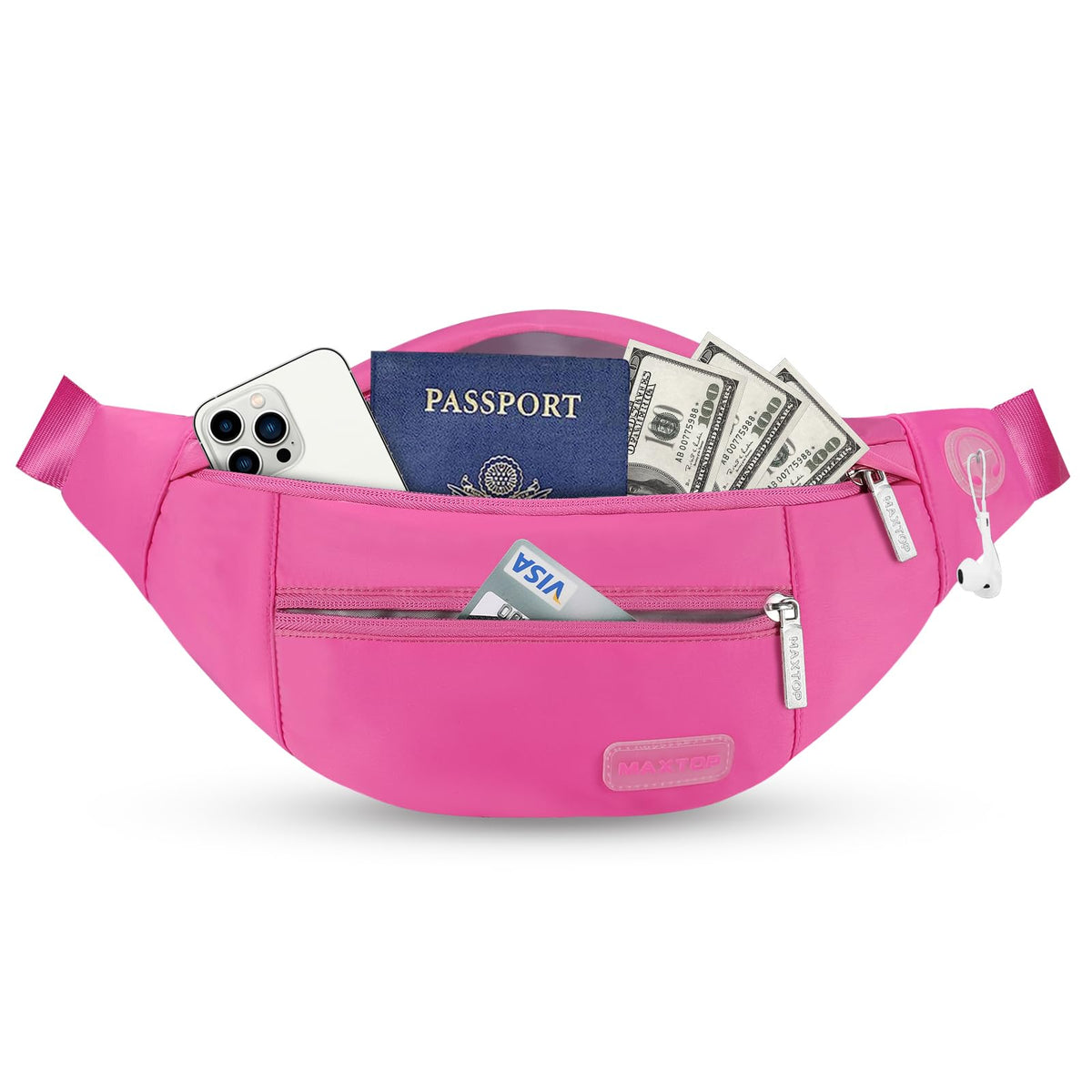 MAXTOP Unisex Large Crossbody Fanny Pack with 4 Zipper Pockets