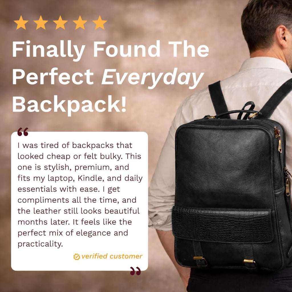 15.6-Inch Luxury Leather Laptop Backpack for Work & Business