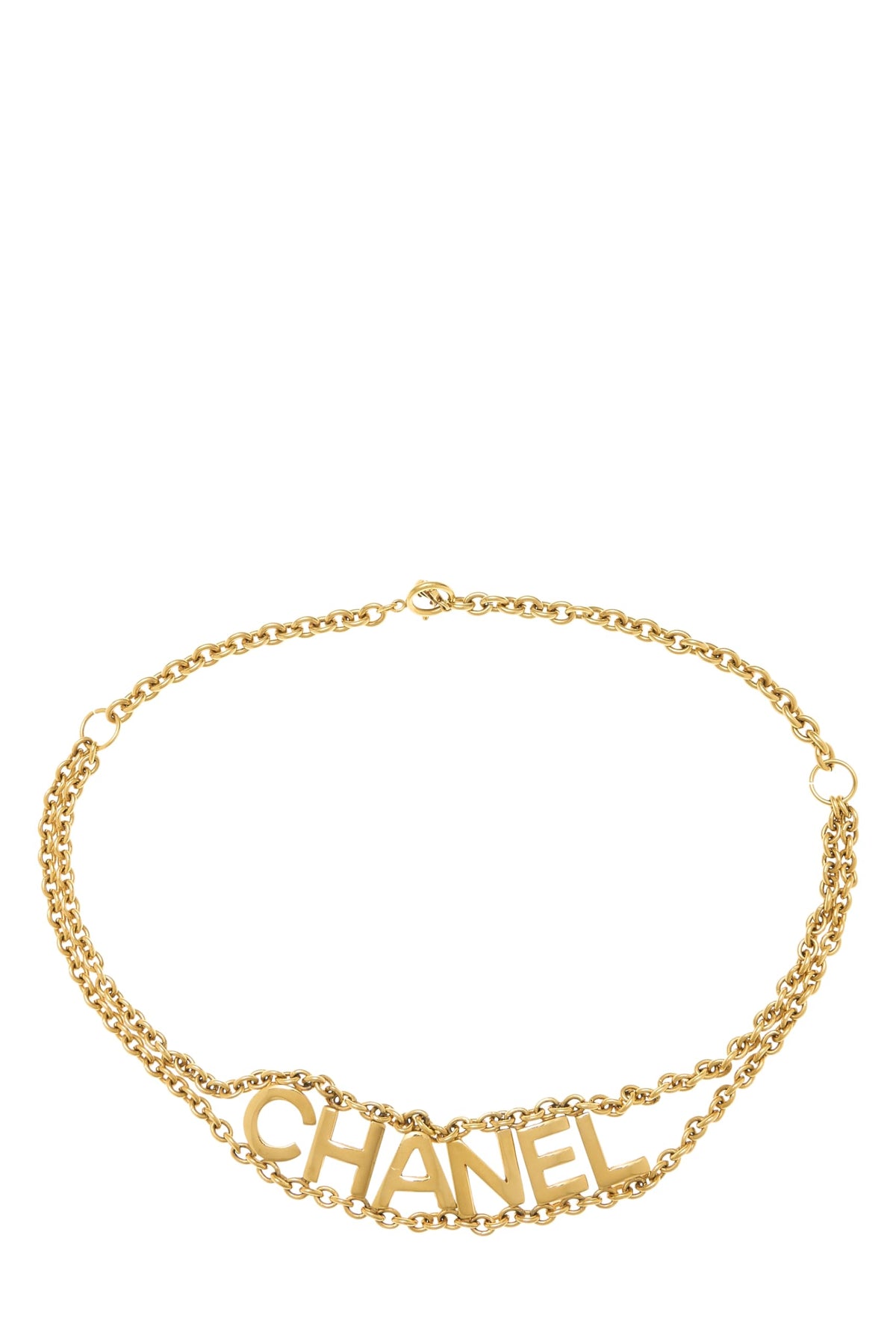 Chanel Pre-Loved Gold Hammered Logo Chain Belt