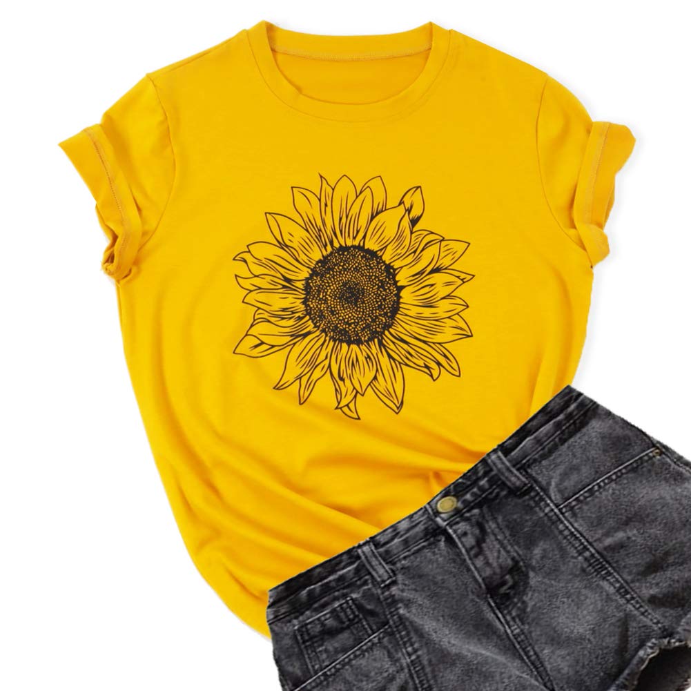 GLIGLITTR Women's Sunflower Graphic Crew-Neck T-Shirt