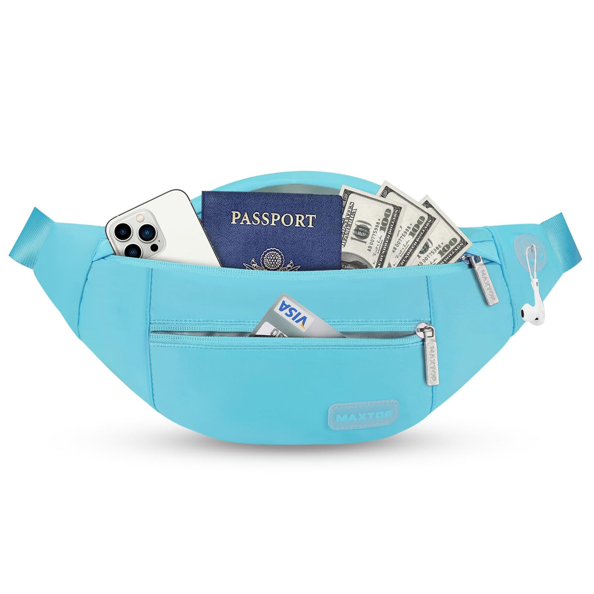 MAXTOP Unisex Large Crossbody Fanny Pack with 4 Zipper Pockets