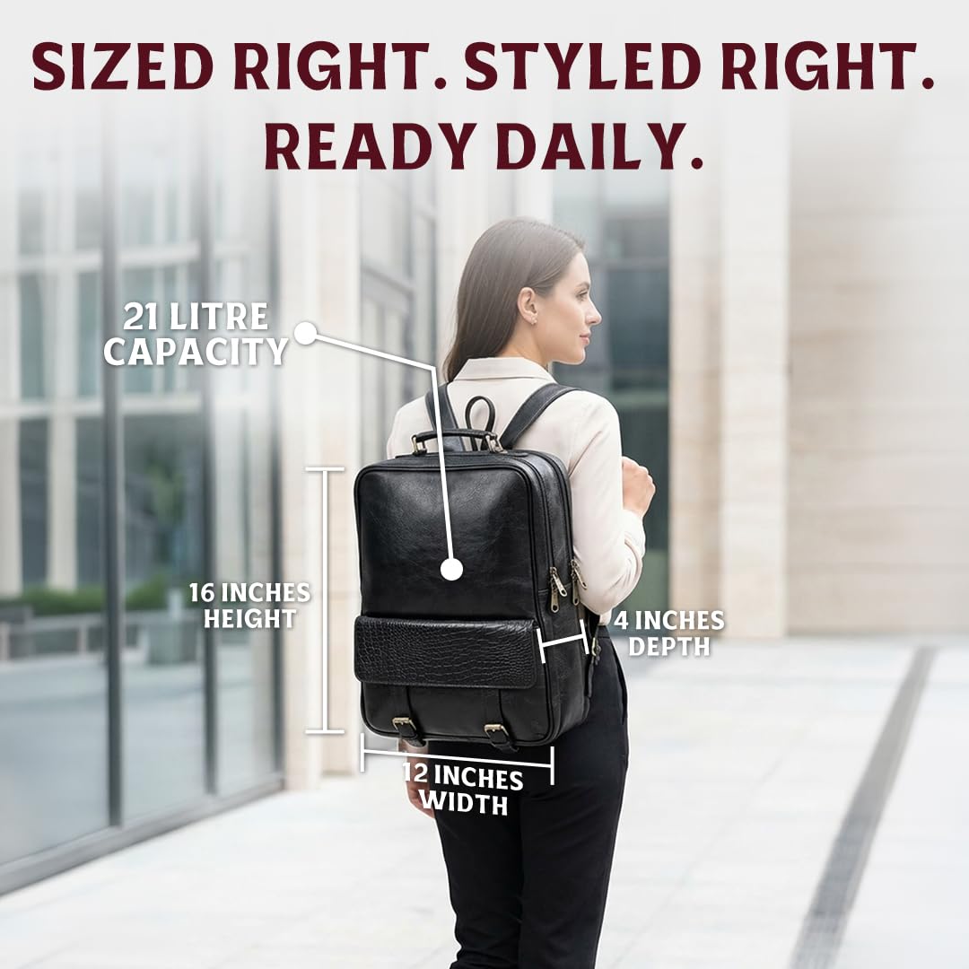 15.6-Inch Luxury Leather Laptop Backpack for Work & Business