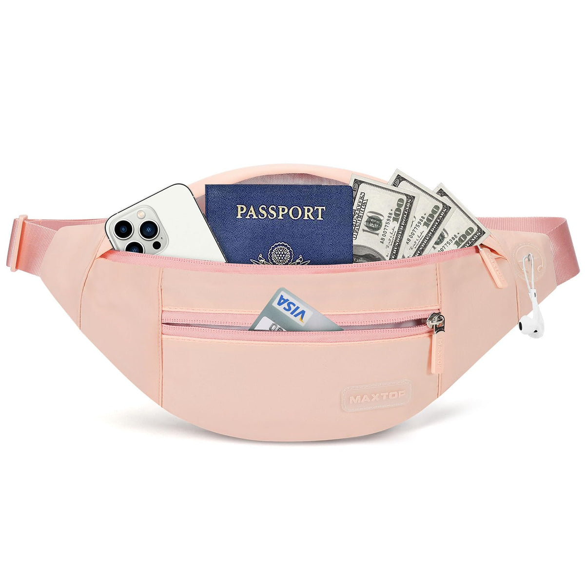 MAXTOP Unisex Large Crossbody Fanny Pack with 4 Zipper Pockets