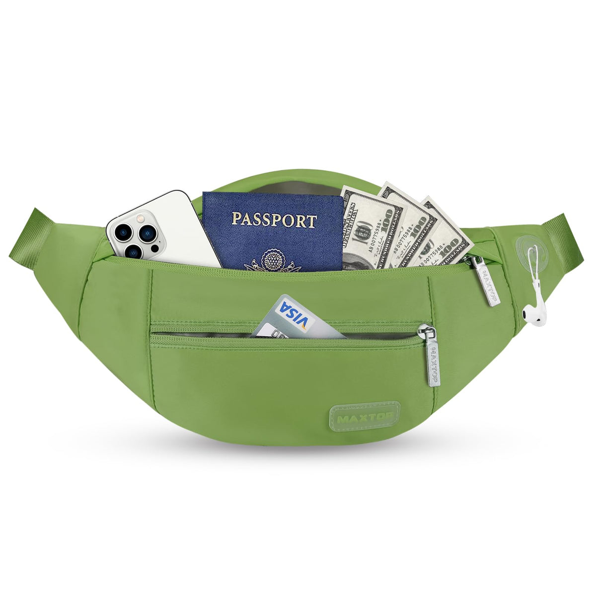MAXTOP Unisex Large Crossbody Fanny Pack with 4 Zipper Pockets