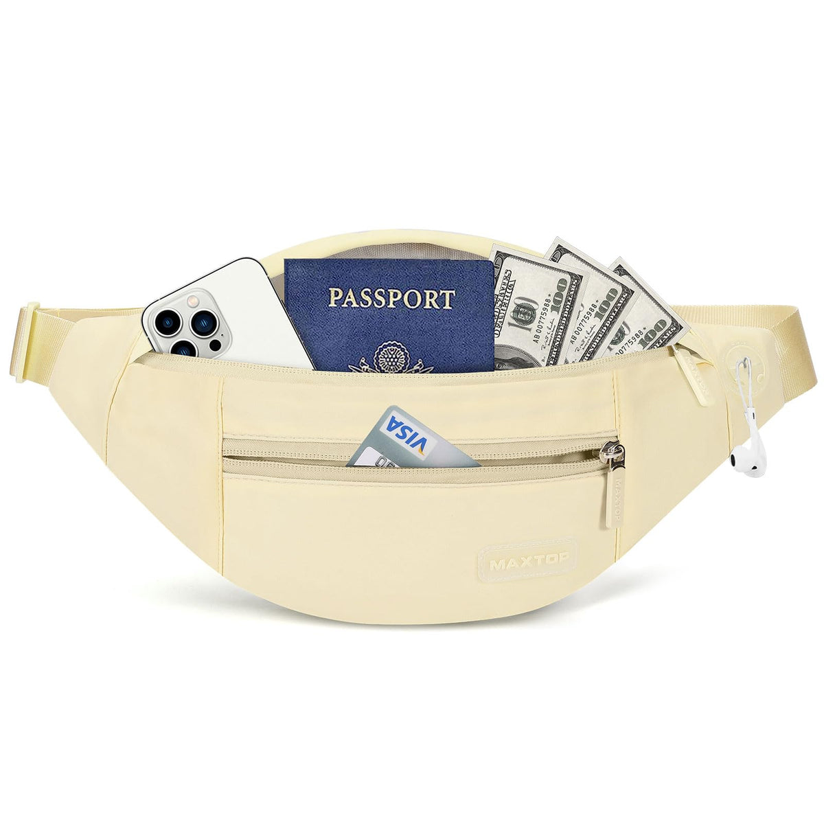 MAXTOP Unisex Large Crossbody Fanny Pack with 4 Zipper Pockets