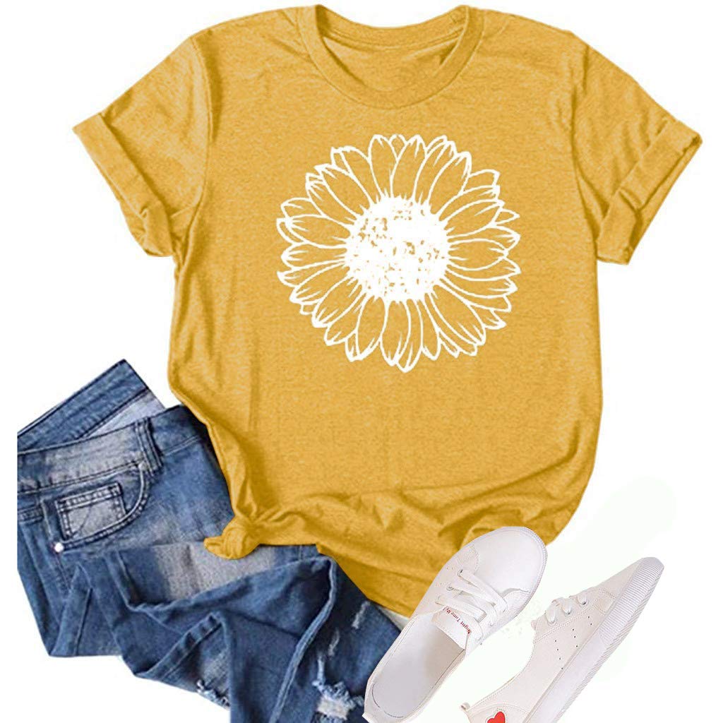 GLIGLITTR Women's Sunflower Graphic Crew-Neck T-Shirt