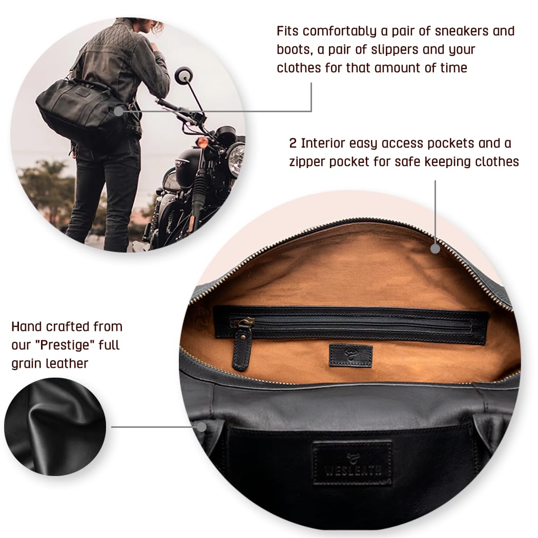Men's Full Grain Leather Weekender Duffle Carry-On Bag