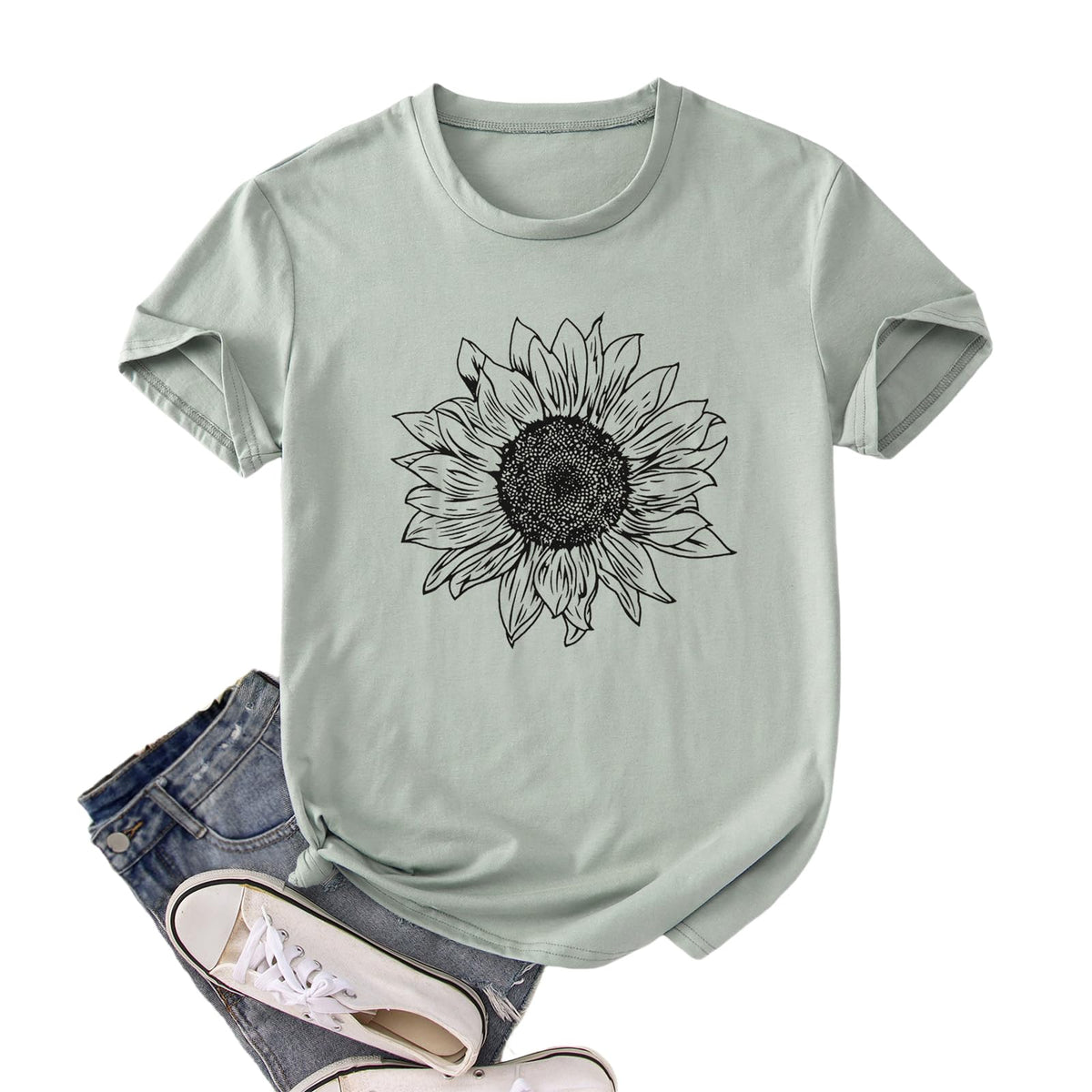 GLIGLITTR Women's Sunflower Graphic Crew-Neck T-Shirt