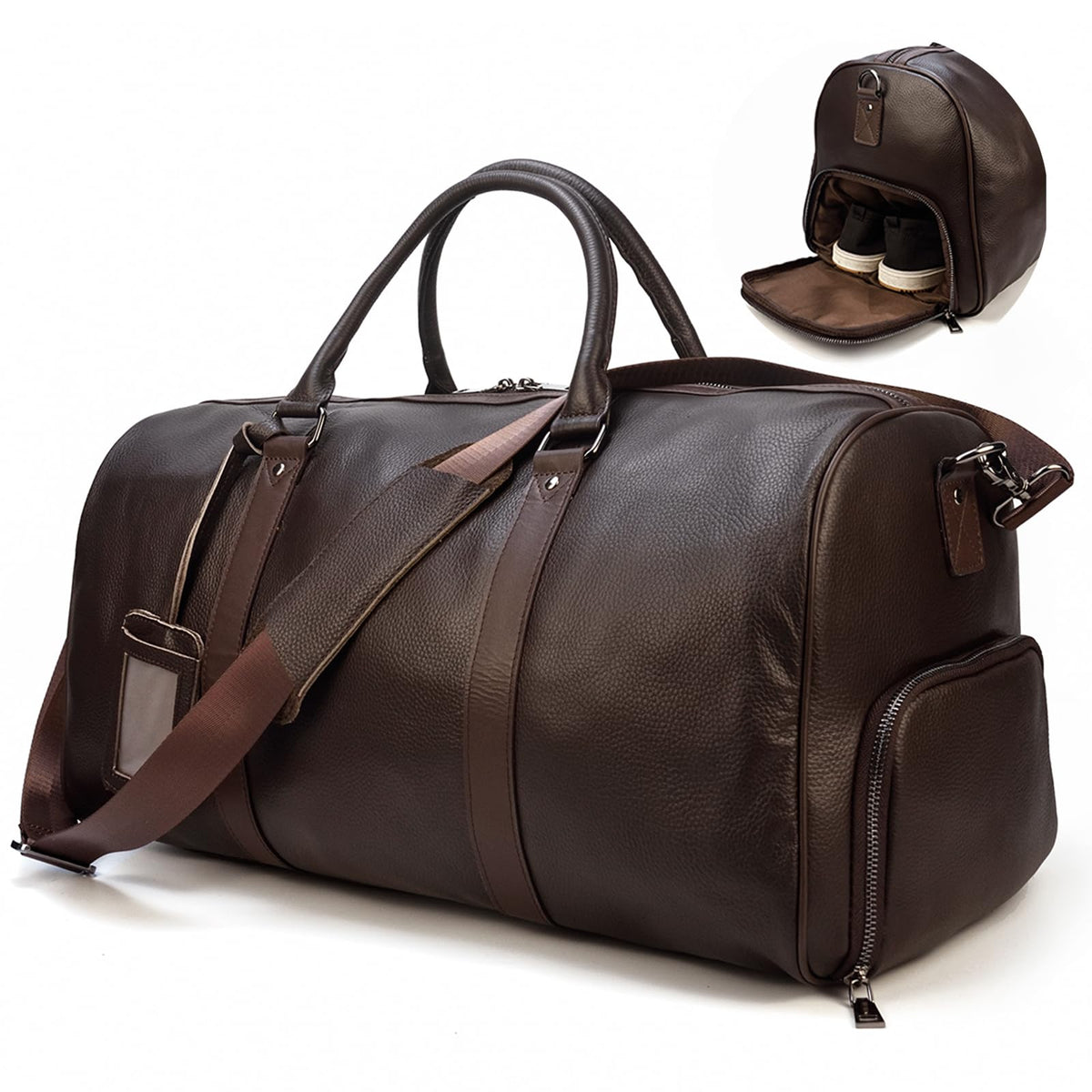 Men's Genuine Leather Weekender Travel Bag with Multi Compartments