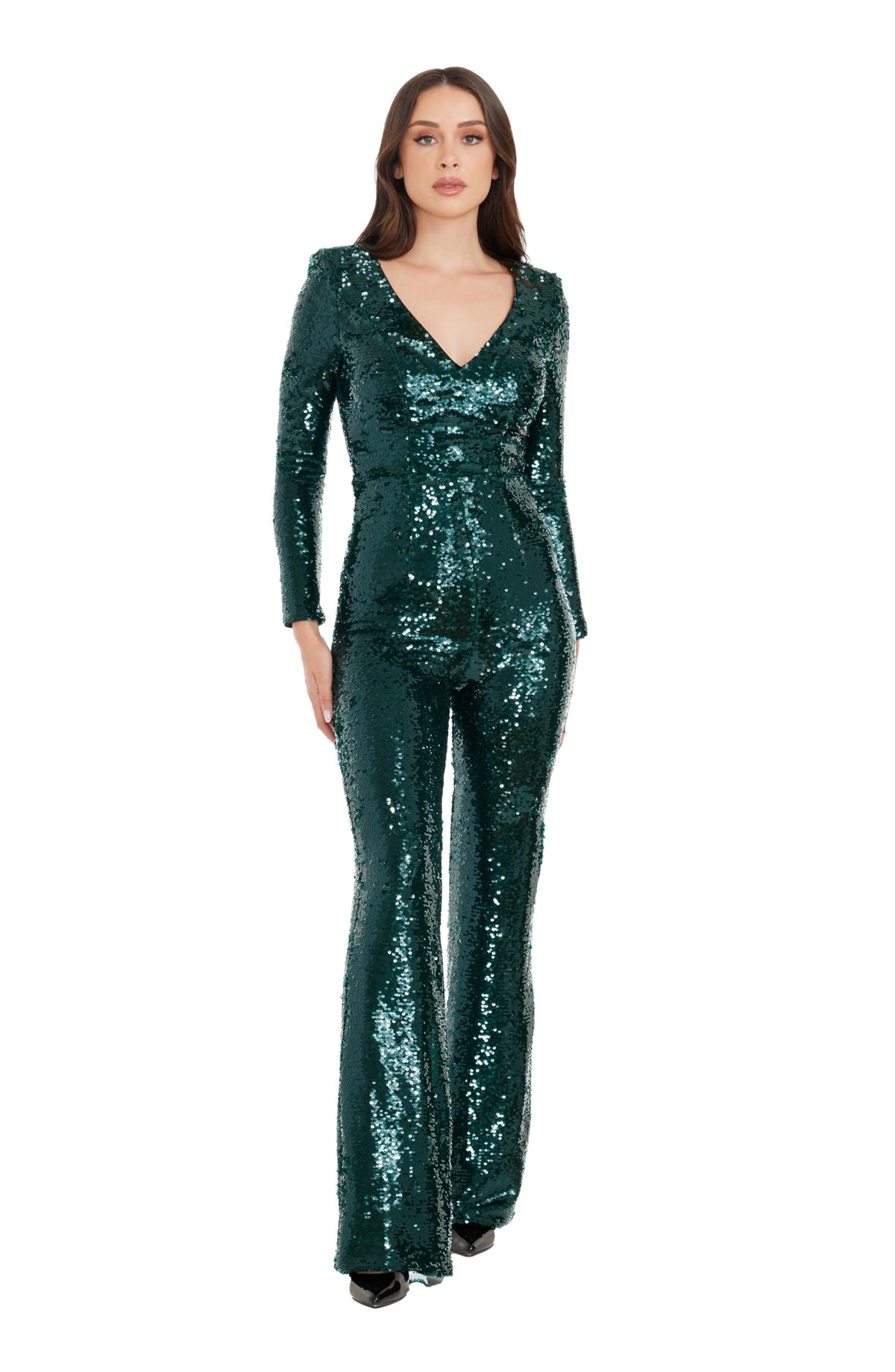 Dress the Population Women's Carson Sequin V-Neck Jumpsuit