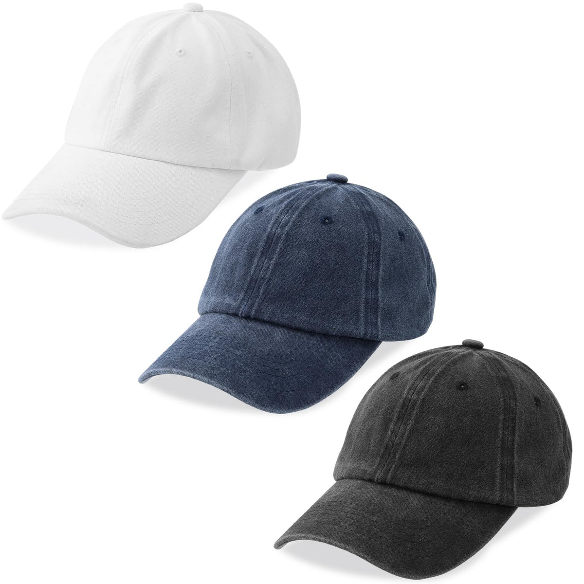 Washed Cotton Adjustable Dad Baseball Caps 3-Pack