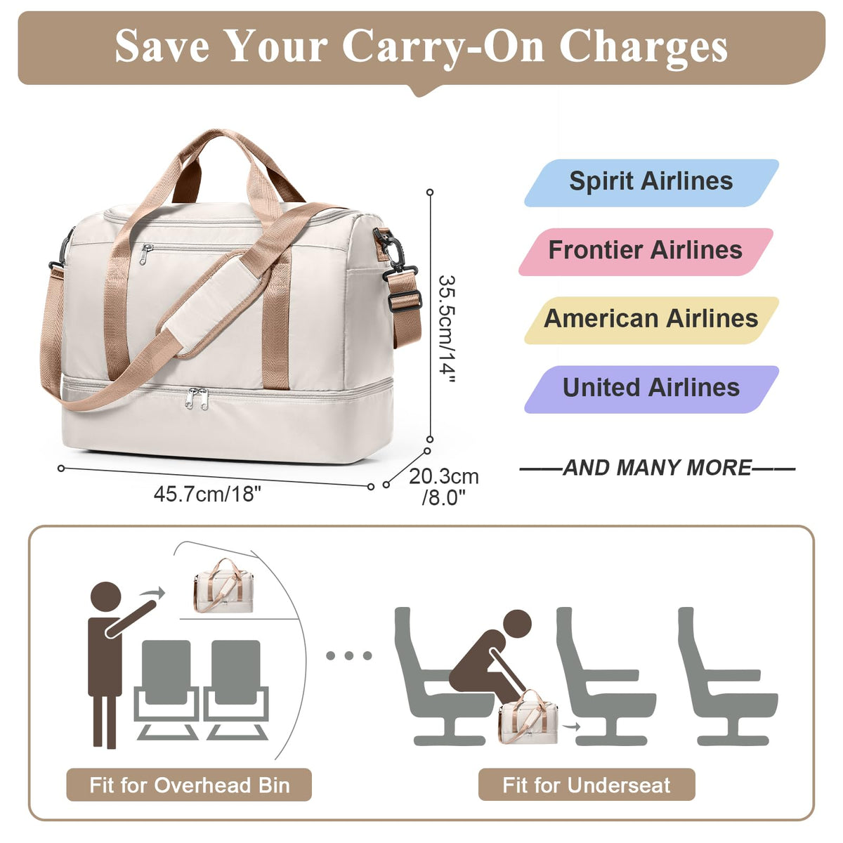 Women's Large Weekender Duffle Bag with Shoe Compartment