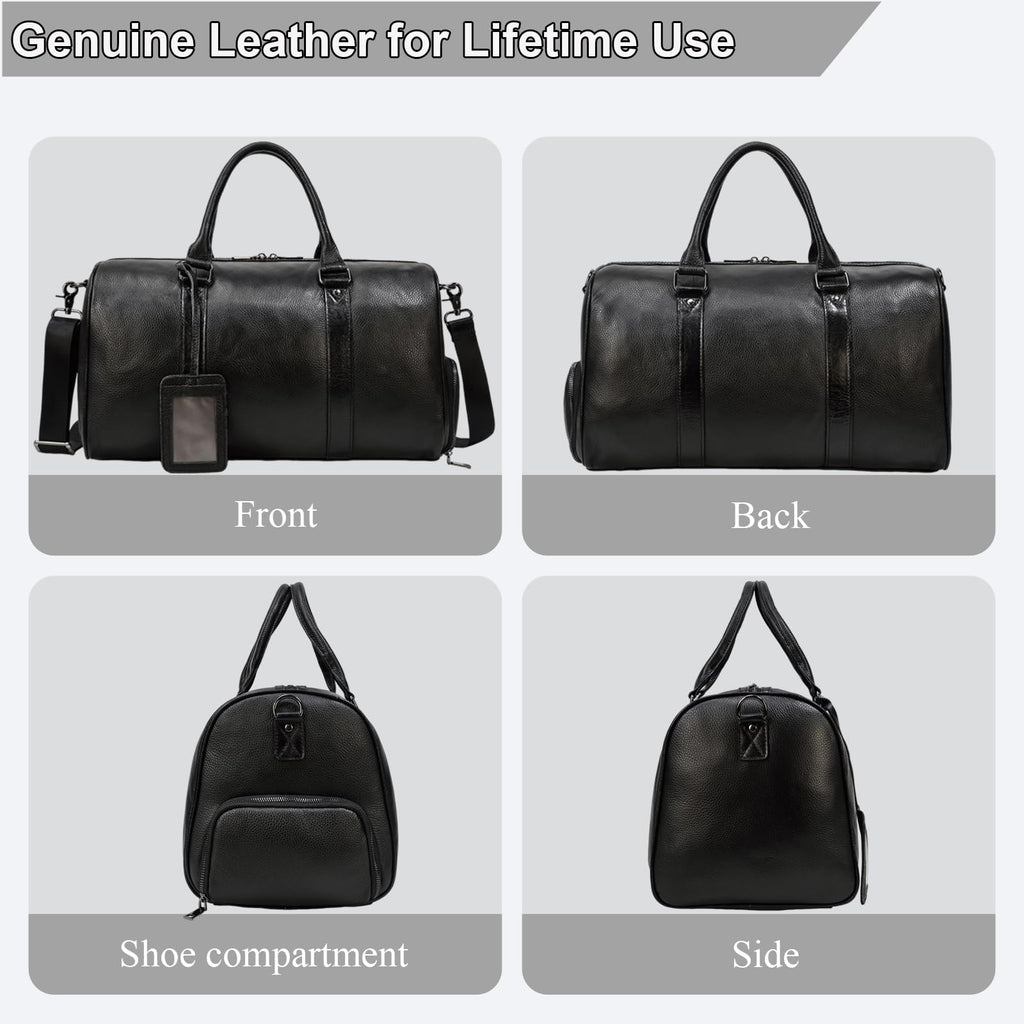 Men's Genuine Leather Weekender Travel Bag with Multi Compartments