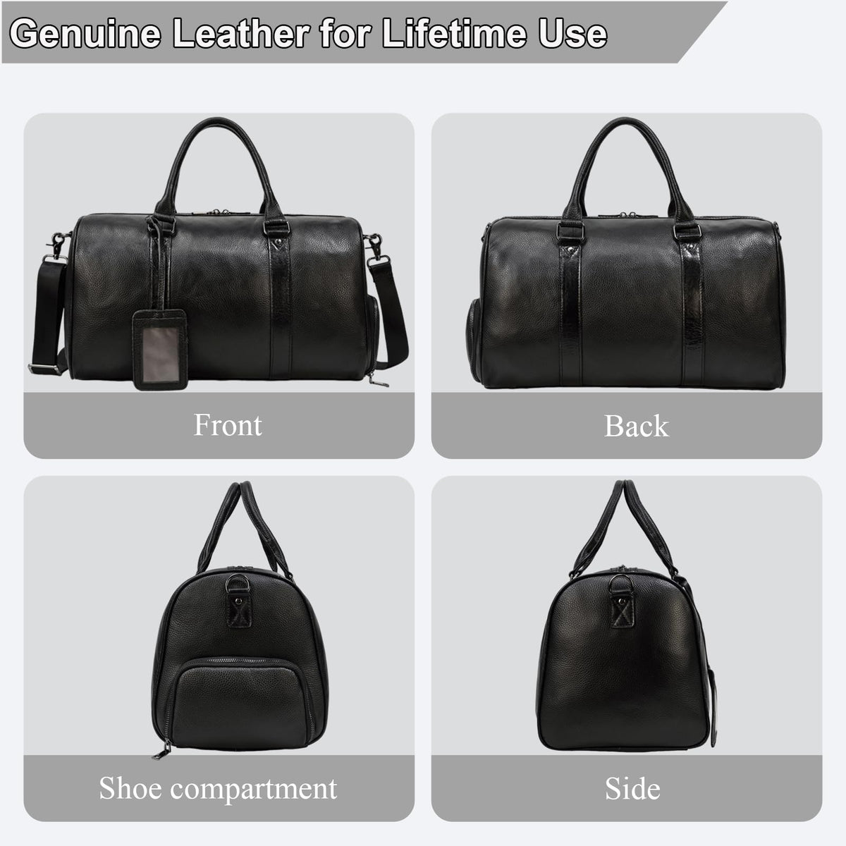 Men's Genuine Leather Weekender Travel Bag with Multi Compartments