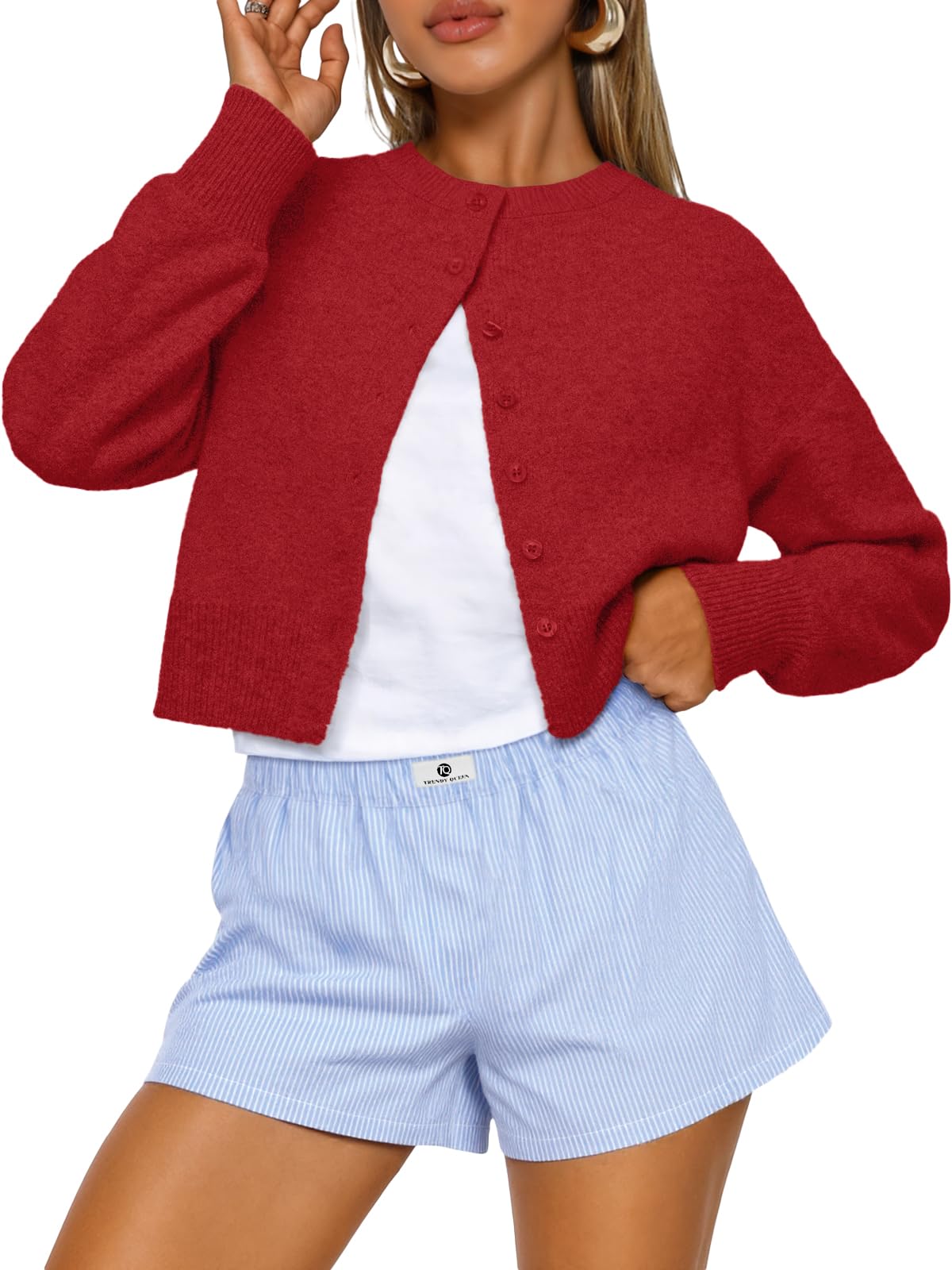 Trendy Queen Women's Cropped Fall Cardigan Sweater