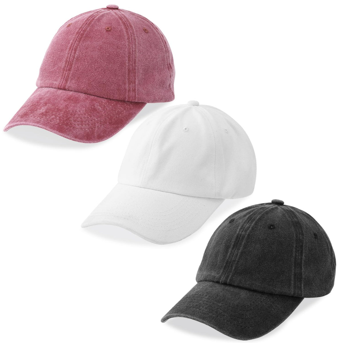 Washed Cotton Adjustable Dad Baseball Caps 3-Pack