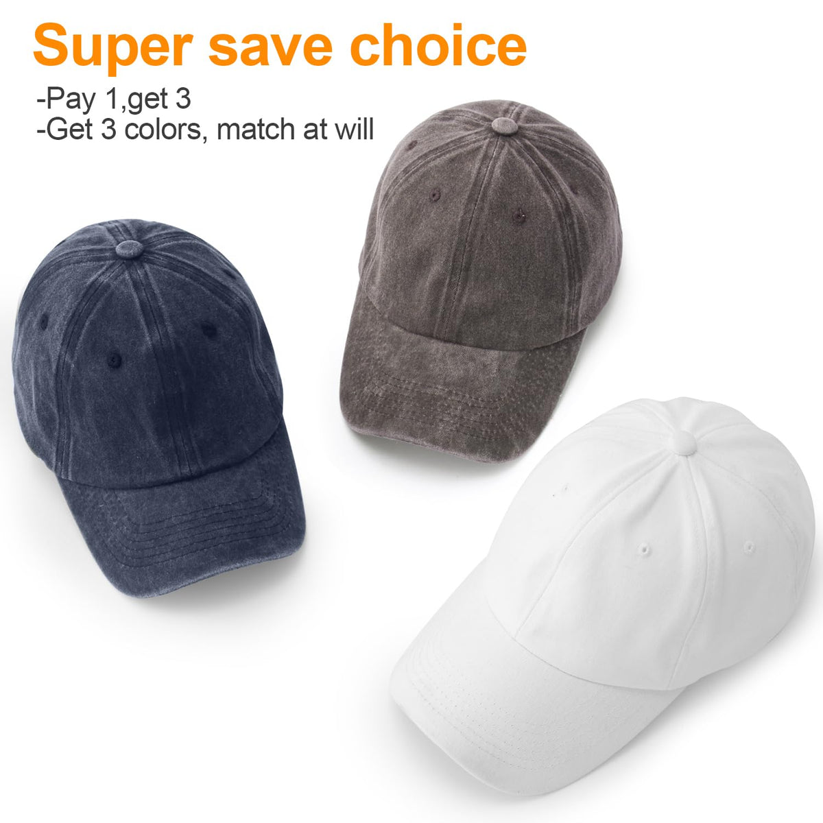 Washed Cotton Adjustable Dad Baseball Caps 3-Pack