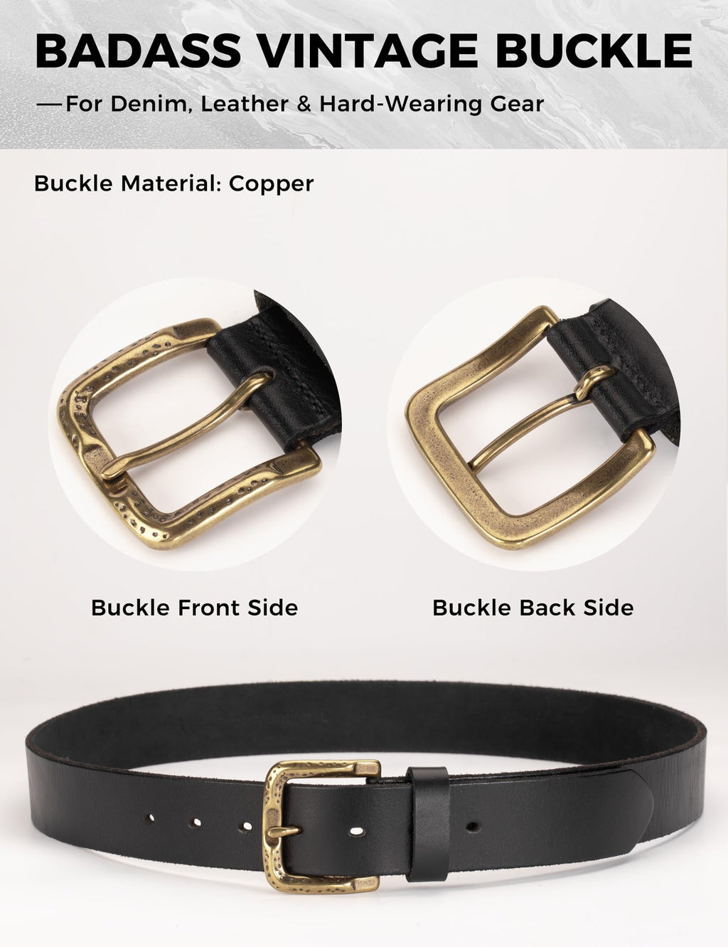 Men's Heavy-Duty Full Grain Leather Work Belt with Buckle