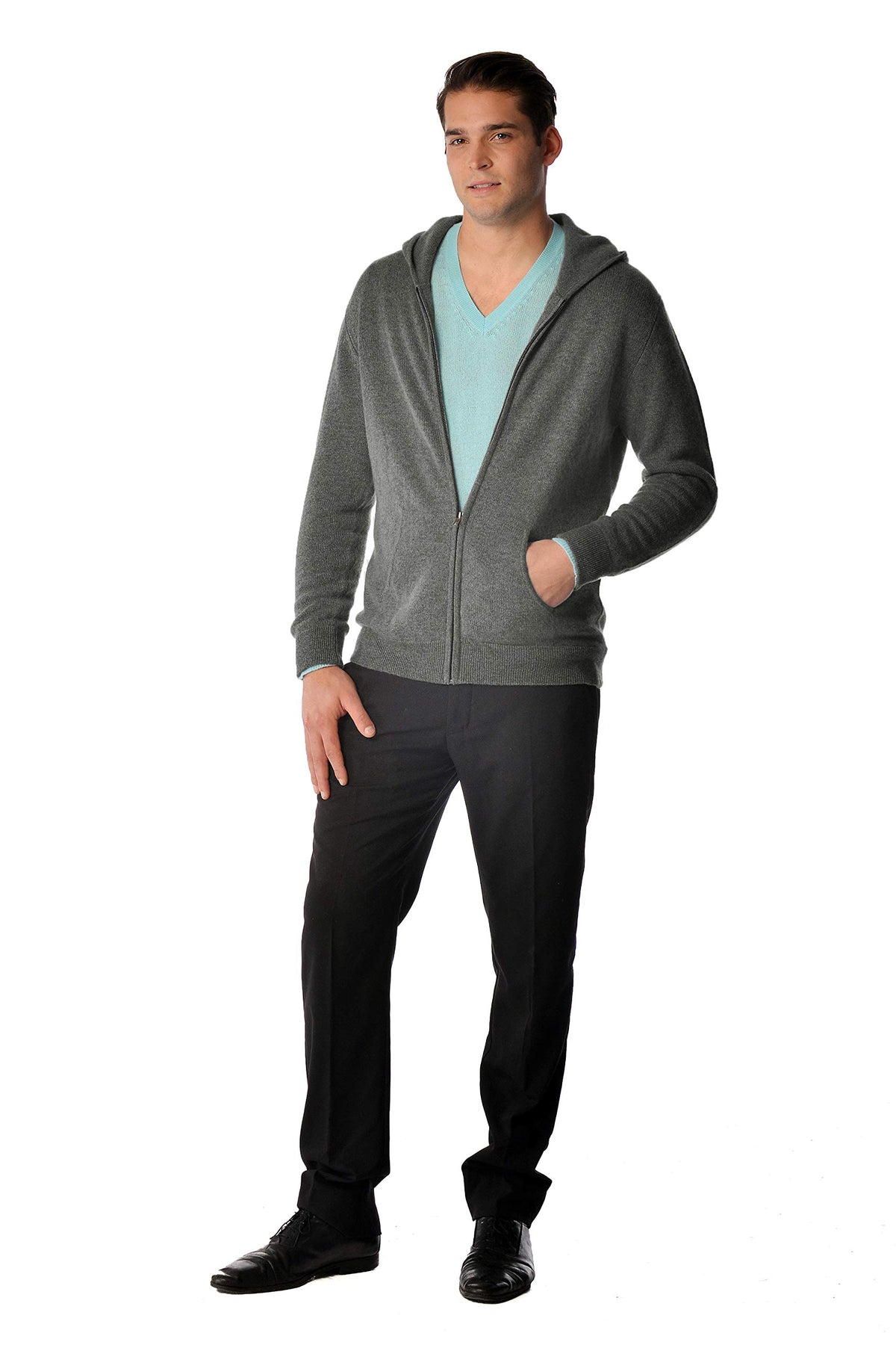 Cashmere Boutique Men's Pure Cashmere Full-Zip Hoodie