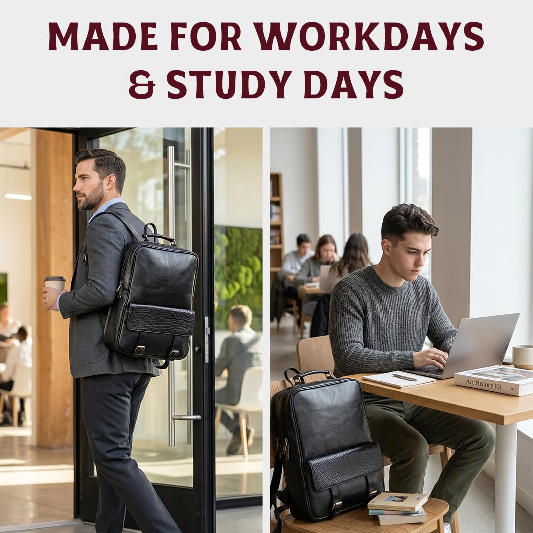 15.6-Inch Luxury Leather Laptop Backpack for Work & Business