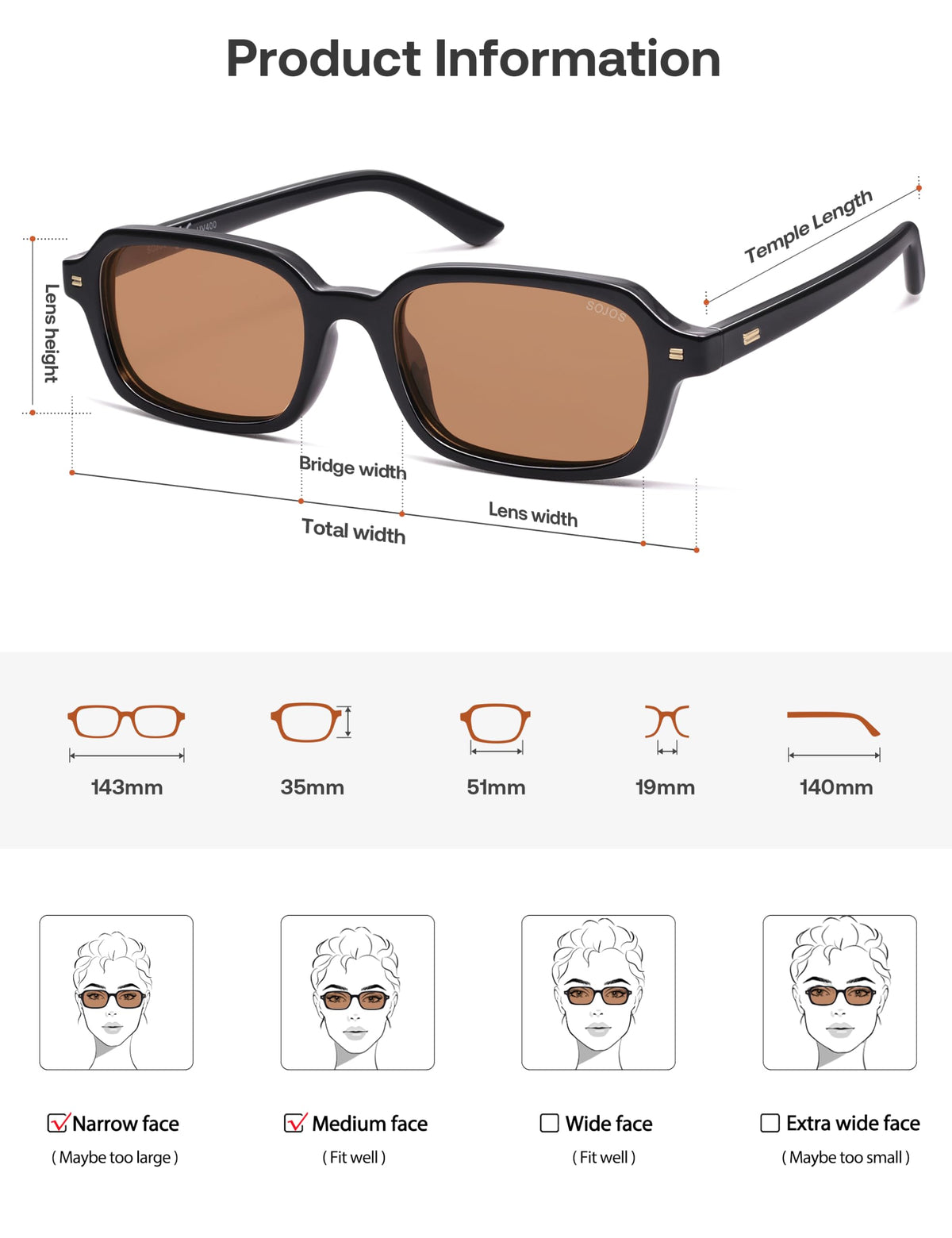 SOJOS Unisex Rectangle Polarized Sunglasses SJ2610