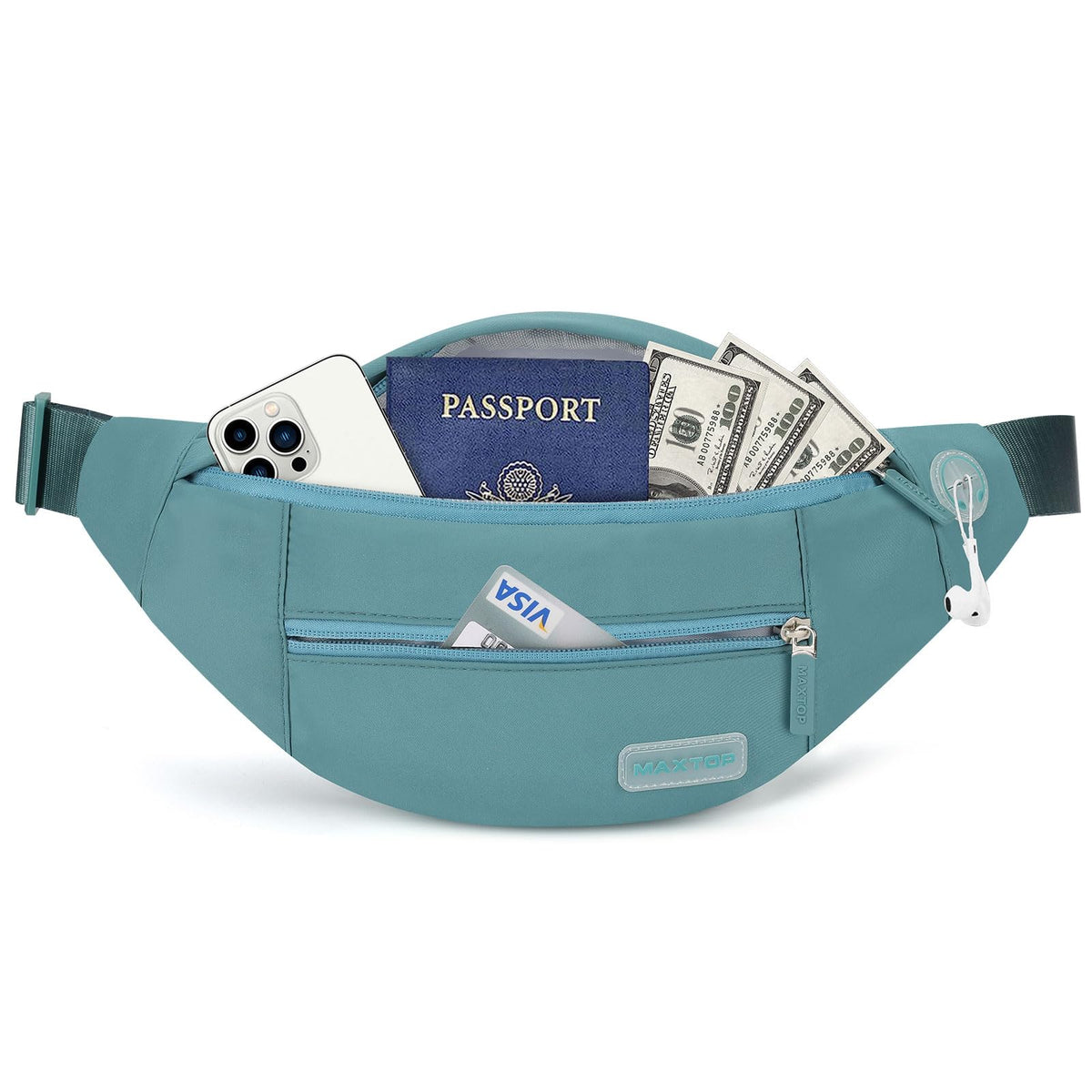 MAXTOP Unisex Large Crossbody Fanny Pack with 4 Zipper Pockets
