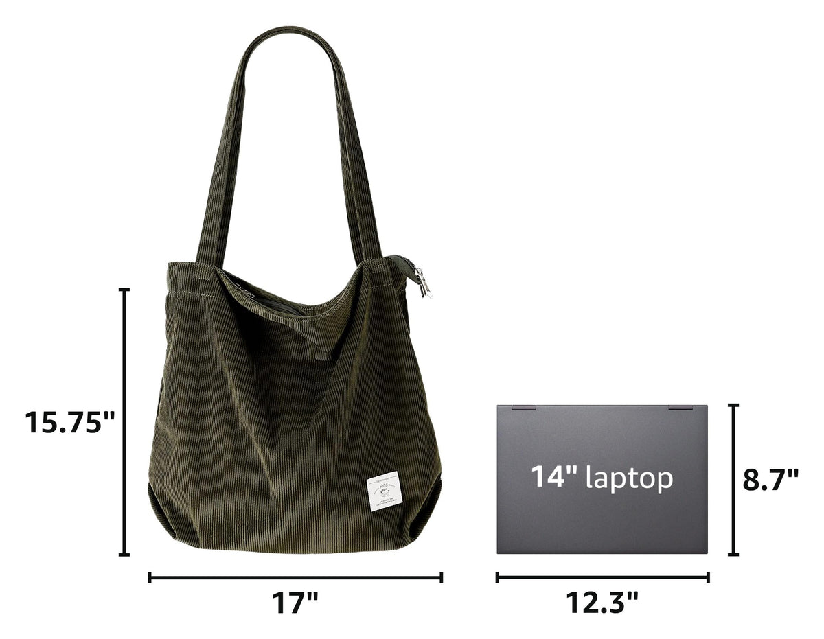 KALIDI Women's Large Corduroy Zipper Tote Shoulder Bag