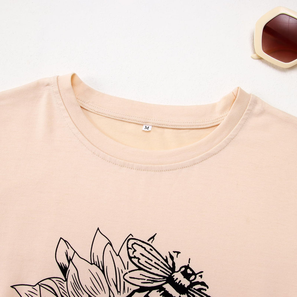 GLIGLITTR Women's Sunflower Graphic Crew-Neck T-Shirt