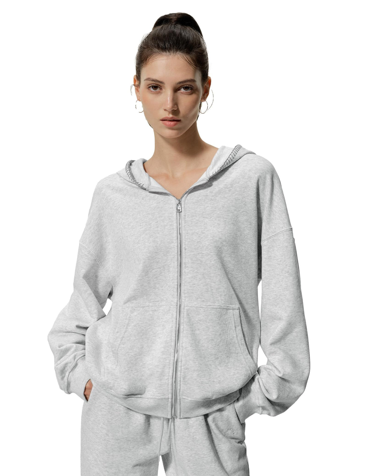 LilySilk Women's Oversized Silk Terry Zip-Up Hoodie