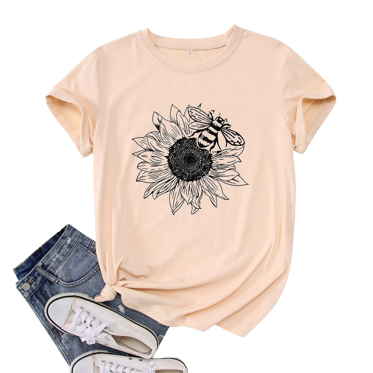 GLIGLITTR Women's Sunflower Graphic Crew-Neck T-Shirt