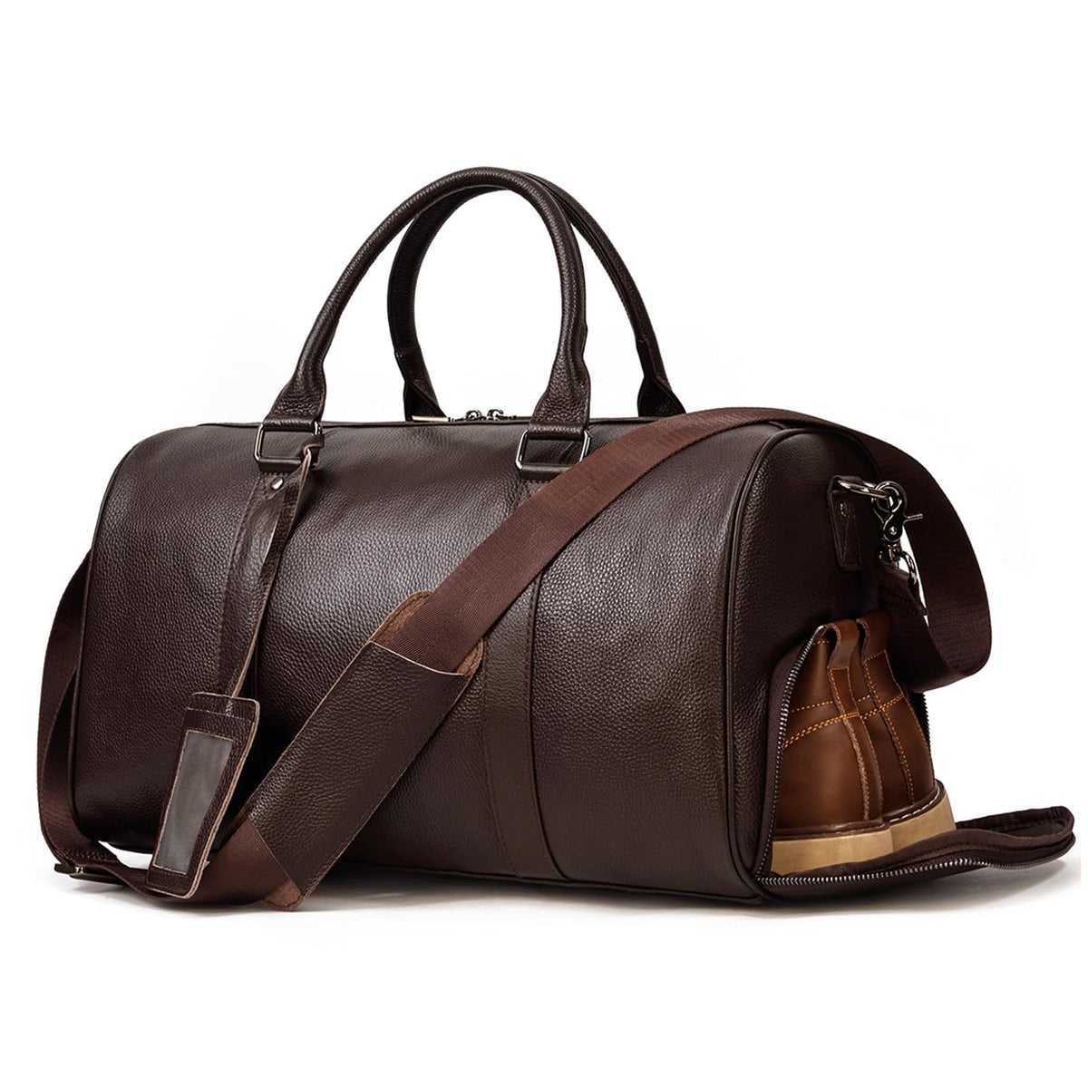 Men's Genuine Leather Weekender Travel Bag with Multi Compartments